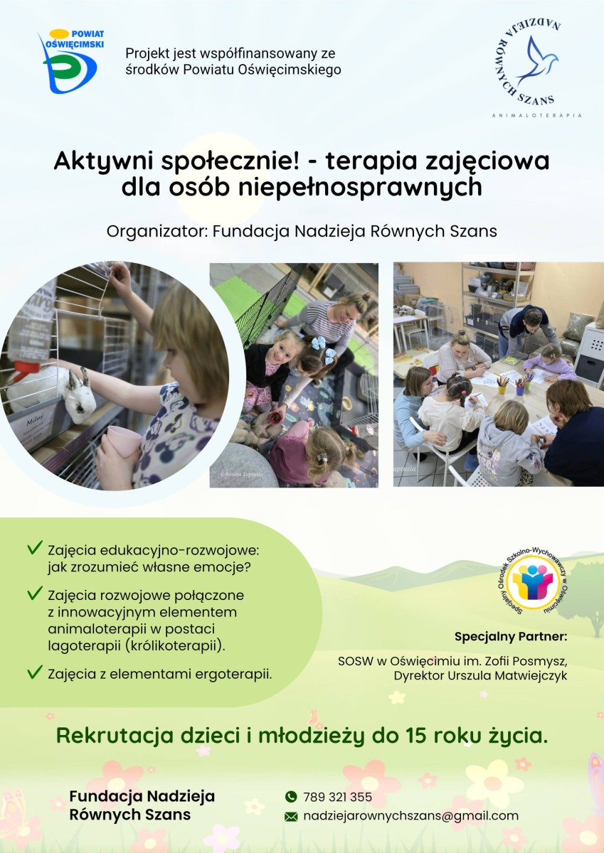 Ruszyła rekrutacja do zadania publicznego „Aktywni społecznie! - terapia zajęciowa dla osób niepełnosprawnych”