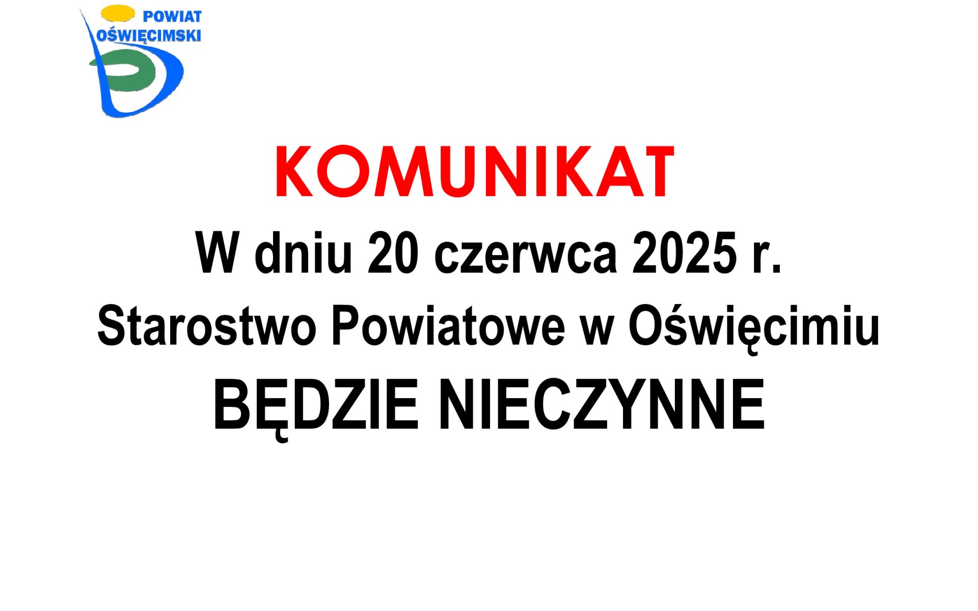 Starostwo będzie nieczynne 20 czerwca