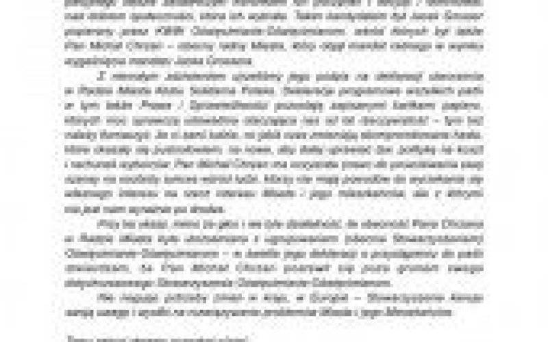 OŚWIĘCIM. Oświadczenie w sprawie radnego Chrzana