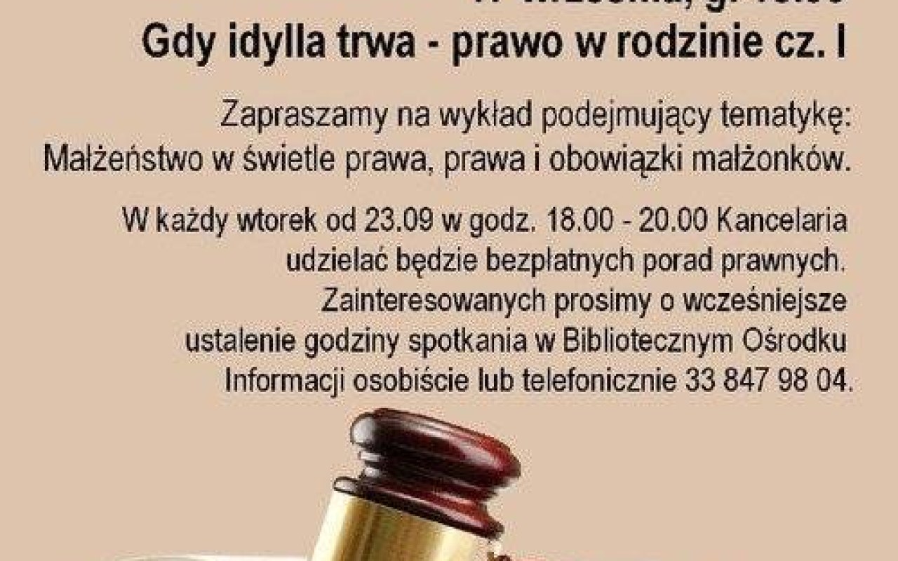 WIEDZA. Problemy z życia wzięte, darmowa porada prawna. Nowy cykl spotkań w Galerii Książki w Oświęcimiu