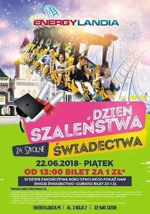 ZATOR. Na koniec roku szkolnego uczniowie skorzystają z atrakcji Energylandii za złotówkę!