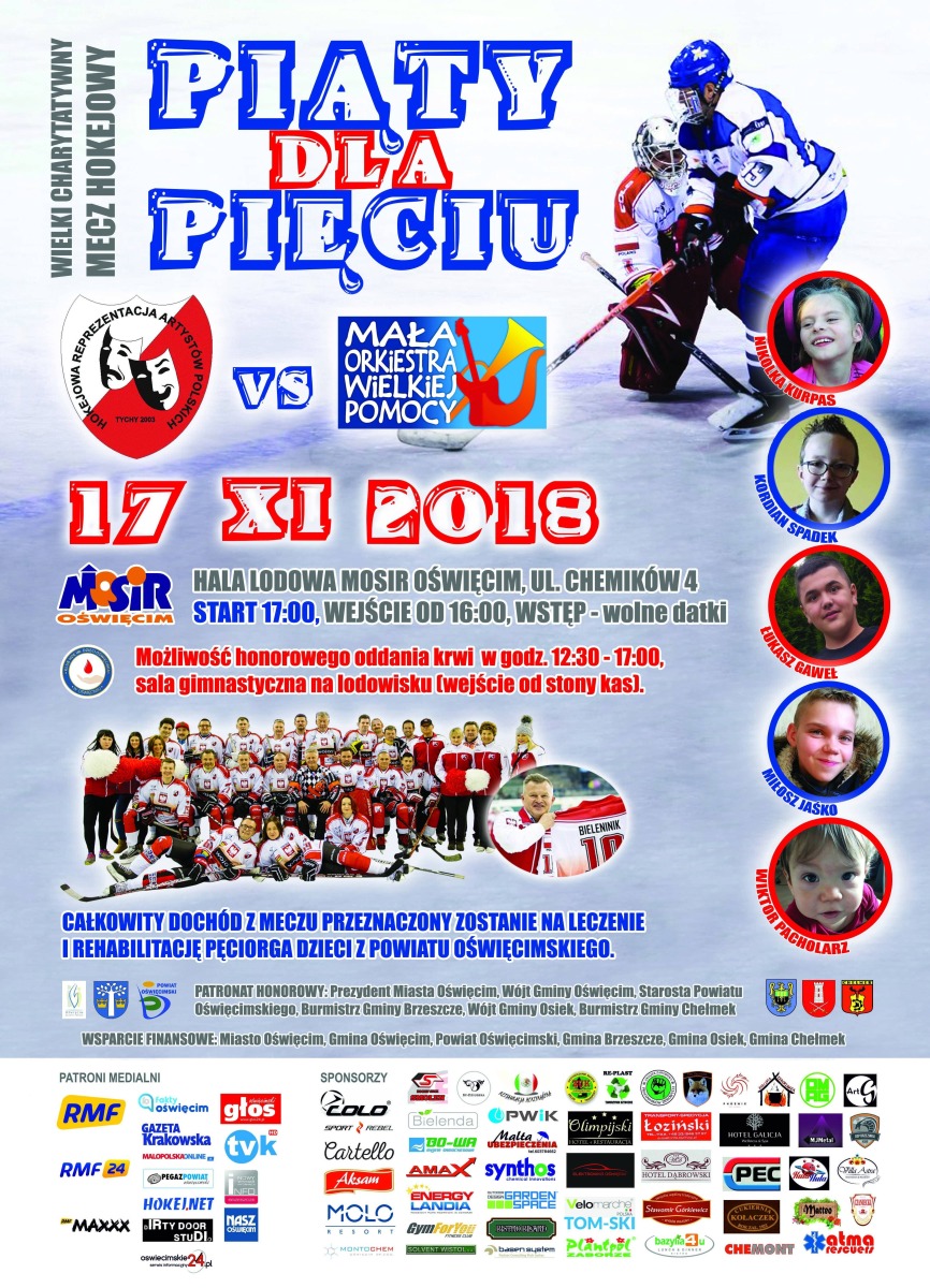 OŚWIĘCIM. „Piąty dla Pięciu” w hali lodowej. Przyjdź na mecz, pomóż chorym dzieciom