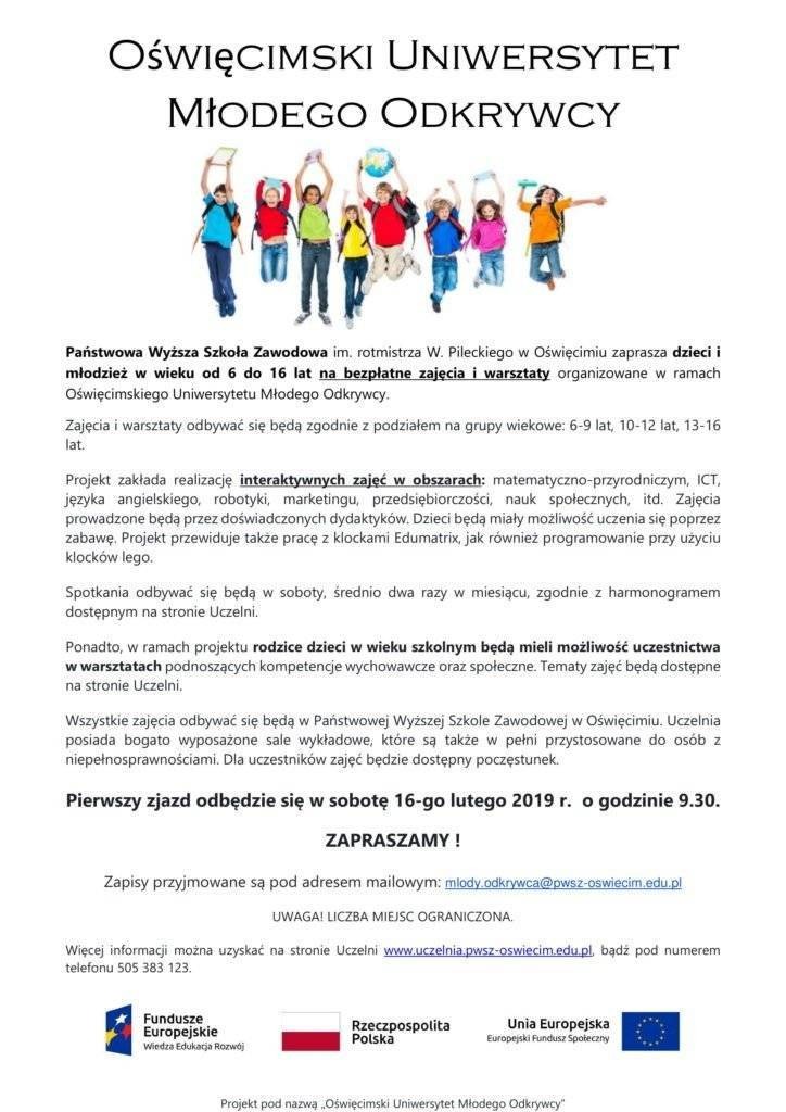 OŚWIĘCIM. Zapisz swoją pociechę na Uniwersytet Młodego Odkrywcy