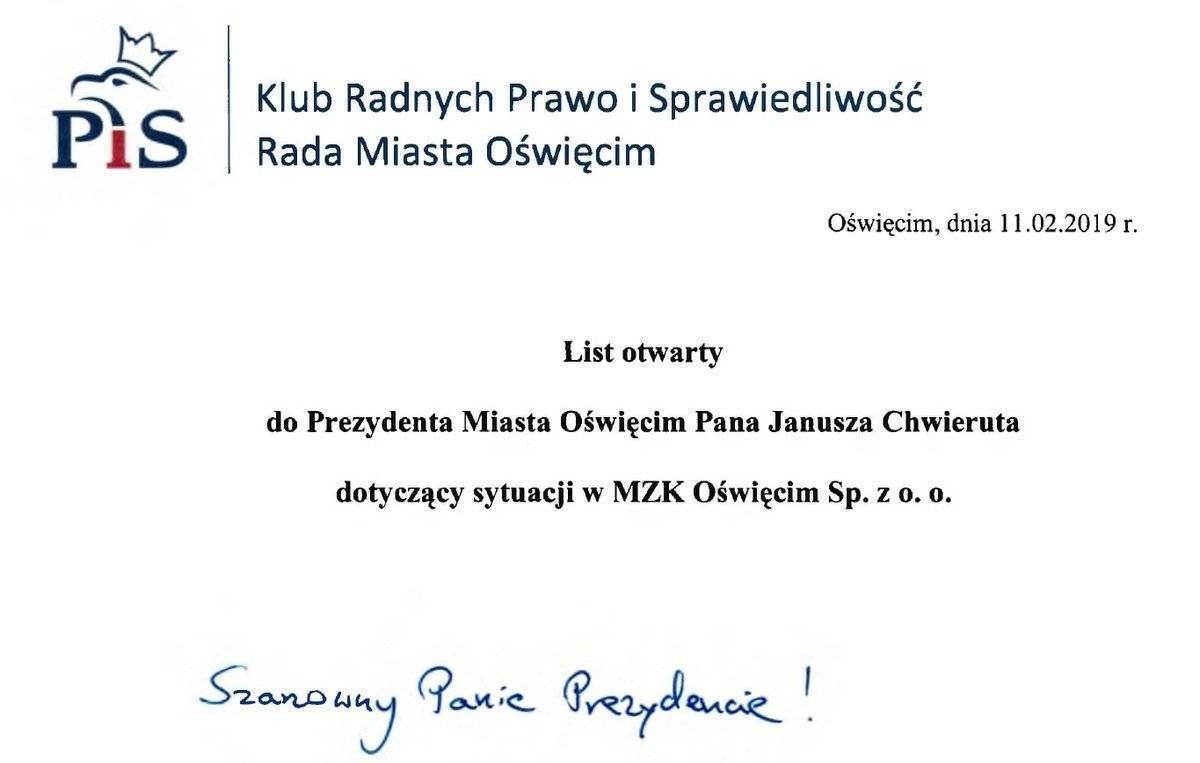 OŚWIĘCIM. Radni PiS mocno reagują na sytuację w MZK Oświęcim