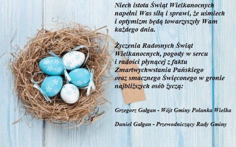 WIELKANOC. Życzenia świąteczne od wójta Gminy Polanka Wielka oraz przewodniczącego Rady Gminy