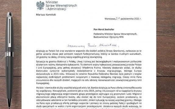 MSWiA. List Ministra Mariusza Kamińskiego do Horsta Seehofera, Federalnego Ministra Spraw Wewnętrznych, Budownictwa i Ojczyzny RFN