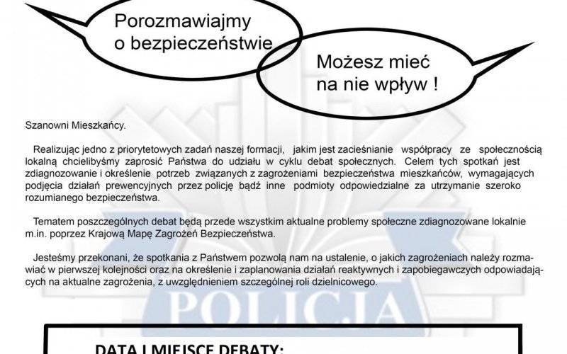 Oświęcim. Policjanci zapraszają na debatę społeczną pt. „Porozmawiajmy o bezpieczeństwie – Możesz mieć na nie wpływ”.