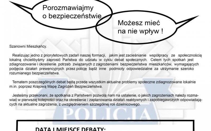 Oświęcim. Policjanci zapraszają na debatę społeczną pt. „Porozmawiajmy o bezpieczeństwie – Możesz mieć na nie wpływ”.