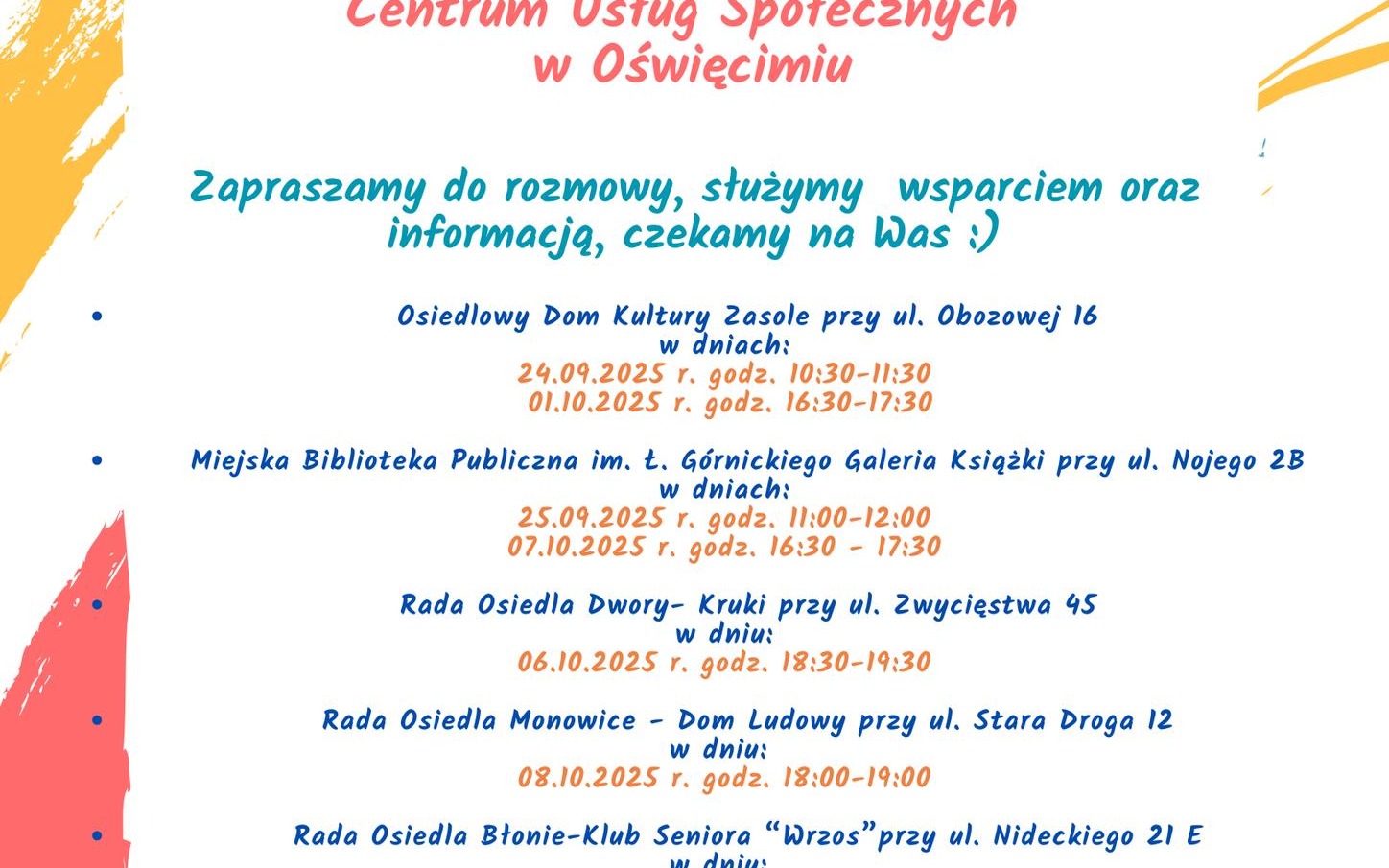 Oświęcim. Spotkania w Mobilnym Punkcie Informacyjnym Centrum Usług Społecznych. Dowiedz się jakie są formy usług i wsparcia dla mieszkańców Oświęcimia!