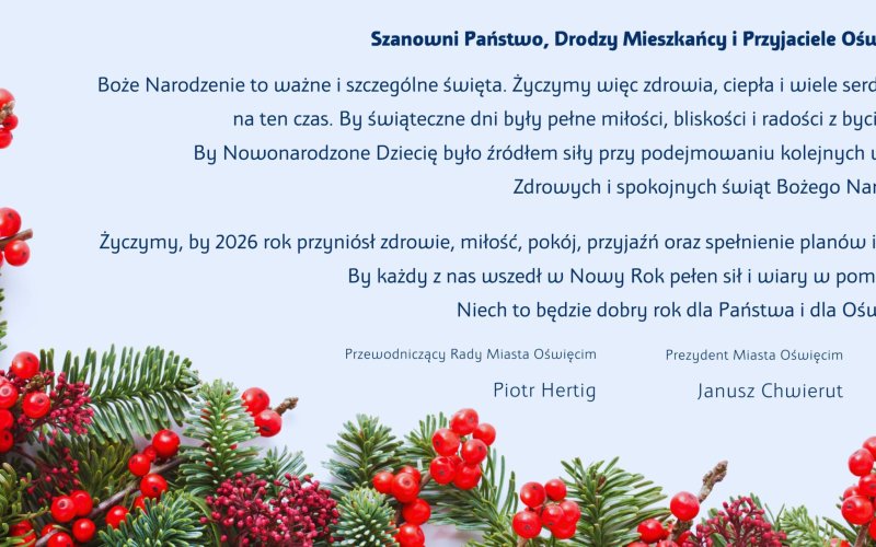 Oświęcim. Życzenia na Boże Narodzenie prezydenta i przewodniczącego Rady Miasta