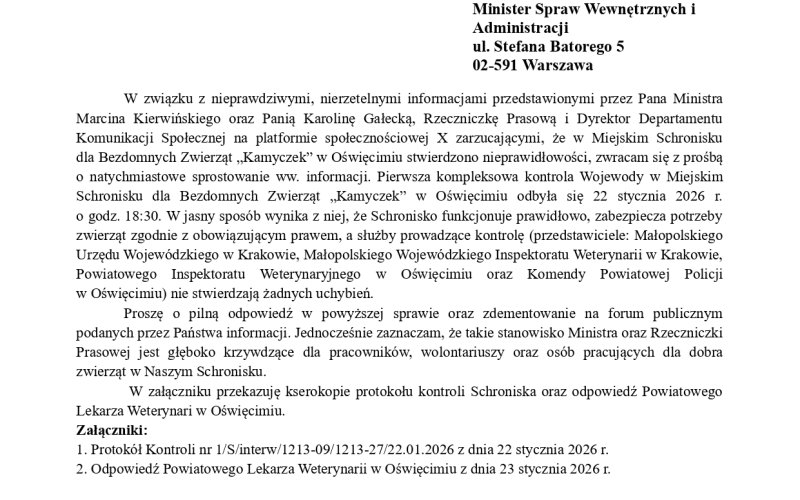 Oświęcim reaguje na nieprawdziwe doniesienia o schronisku dla bezdomnych zwierząt