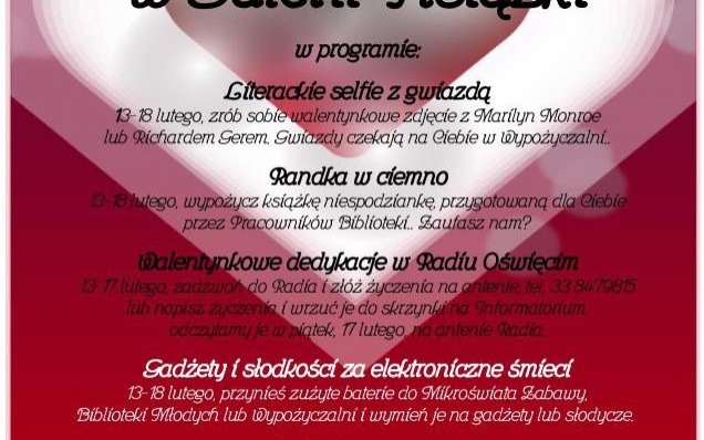 Oświęcim. W bibliotece za zużyte baterie otrzymasz słodycze. Pracownicy książnicy przygotowali też ciekawą ofertę na Walentynki