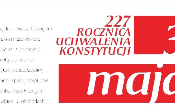Oświęcim. Zaproszenie na uroczystości 227. rocznicy uchwalenia Konstytucji 3 maja