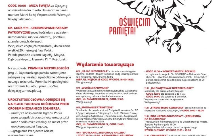 Oświęcim. 11 listopada Narodowe Święto Niepodegłości