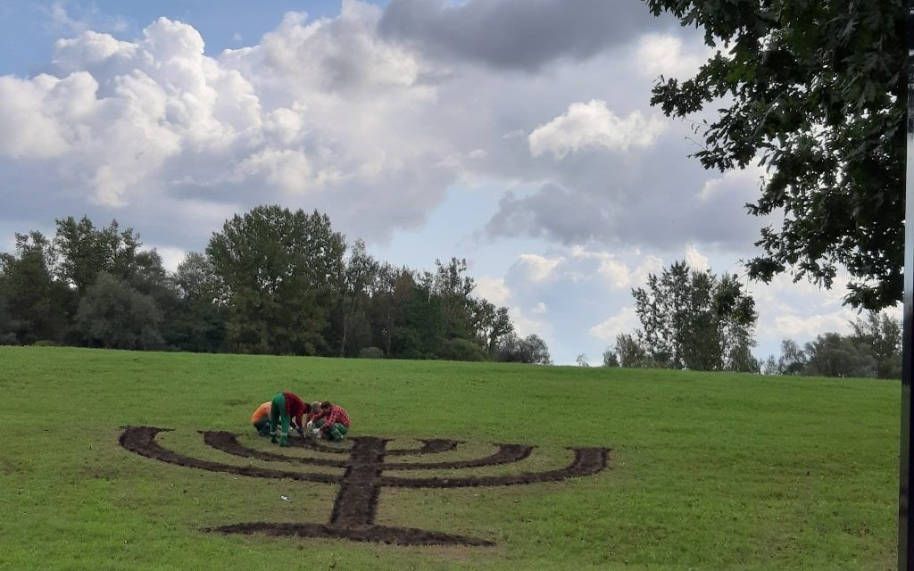 Oświęcim. Menora z żonkili w Parku Pojednania Narodów