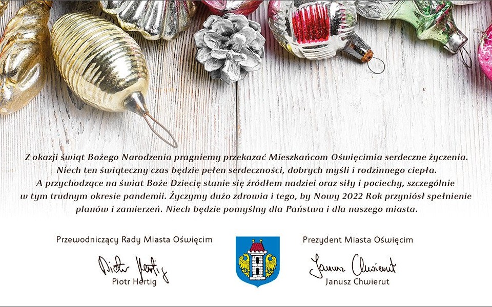Oświęcim. Życzenia świąteczne prezydenta i przewodniczącego Rady Miasta