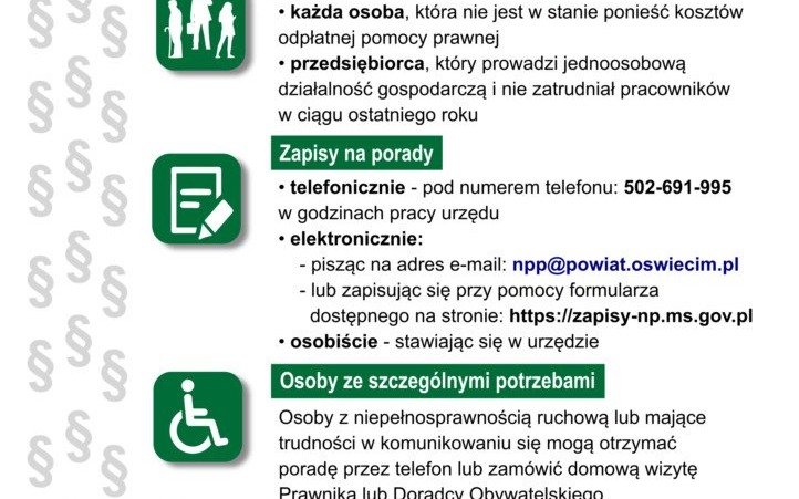 Oświęcim. Nieodpłatne porady prawne