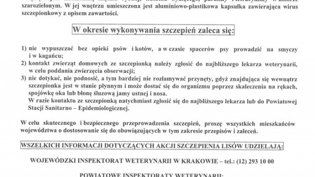 Akcja ochronnego szczepienia lisów przeciwko wściekliźnie w dniach od 25 do 29 kwietnia 2022 roku.