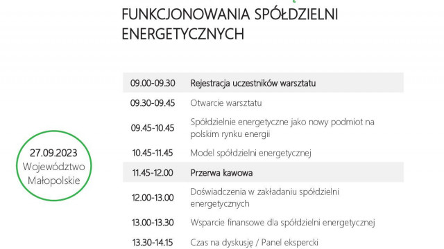 Bezpłatne warsztaty dotyczące funkcjonowania spółdzielni energetycznyc