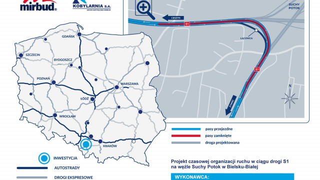 BIELSKO-BIAŁA. Zmiana organizacji ruchu na drodze S1 w węźle Suchy Potok