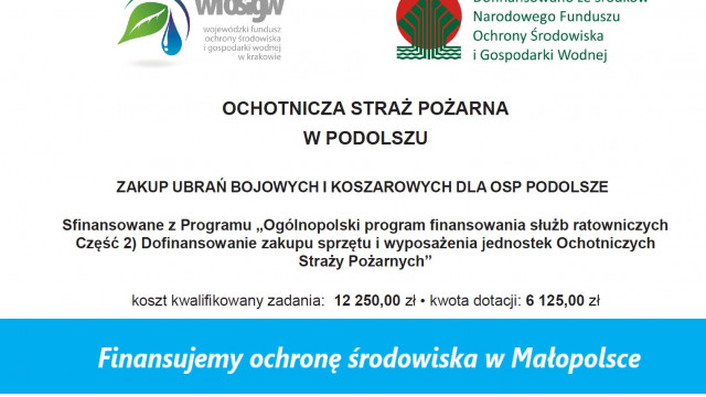 Dotacja z Narodowego Funduszu Ochrony Środowiska i Gospodarki Wodnej dla OSP Podolsze