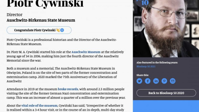 Dyrektor Muzeum Auschwitz wśród 10 najbardziej wpływowych ludzi świata muzeów