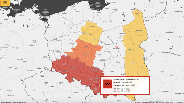 Intensywne opady deszczu: Ostrzeżenie dla mieszkańców powiatu oświęcimskiego. Bądź przygotowany!