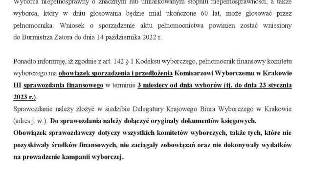 Komunikat Komisarza Wyborczego w Krakowie III z dnia 20 lipca 2022 r.