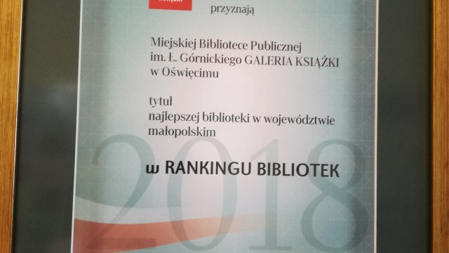 Oświęcim. Oświęcimska biblioteka najlepsza w województwie małopolskim. W kraju jest trzecia