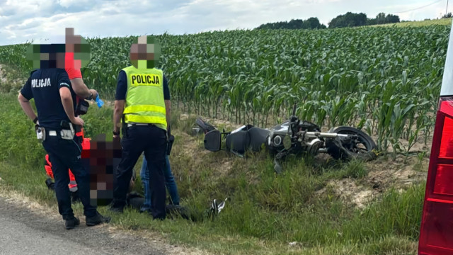 Polanka Wielka: Motocyklista stracił panowanie nad pojazdem – trafił do szpitala