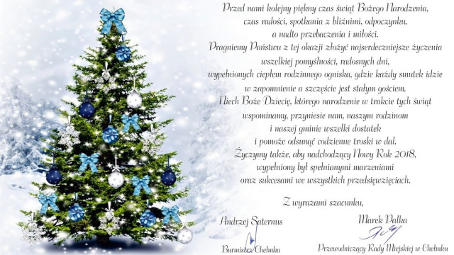 ŚWIĘTA. Życzenia świąteczno-noworoczne od burmistrza Chełmka