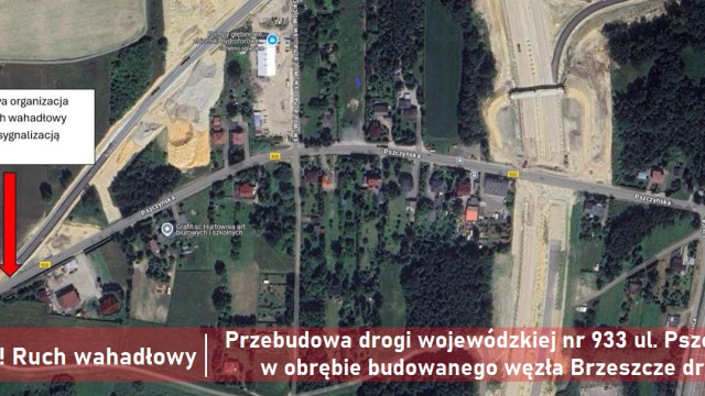 Uwaga kierowcy! Duże zmiany w Brzeszczach na DW933 – ruch wahadłowy i utrudnienia