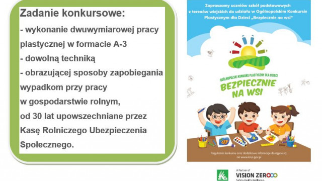 XI Ogólnopolski Konkurs Plastyczny dla Dzieci  ,,Bezpiecznie na wsi mamy - od 30 lat z KRUS wypadkom zapobiegamy”
