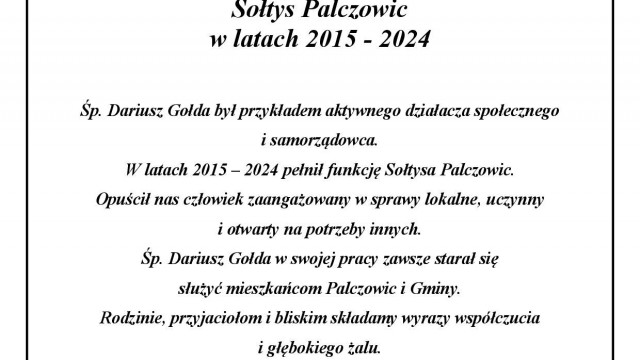 Z głębokim żalem przyjęliśmy wiadomość o śmierci Ś.P. Dariusz Gołdy