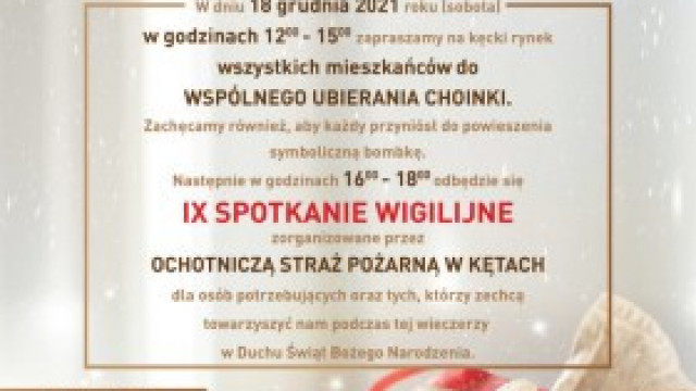 Zapraszamy na IX SPOTKANIE WIGILIJNE na kęckim Rynku