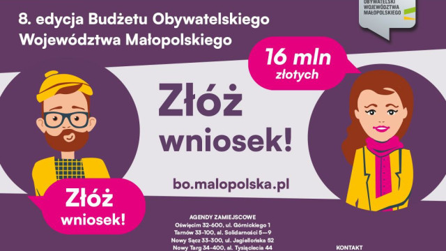 Złóż wniosek do 8. edycji Budżetu Obywatelskiego Województwa Małopolskiego