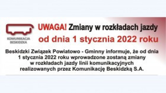 Zmiany na liniach Komunikacji Beskidzkiej od 1 stycznia