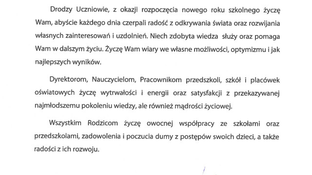 Życzenia Burmistrza Zatora z okazji rozpoczęcia roku szkolnego 2024/2025