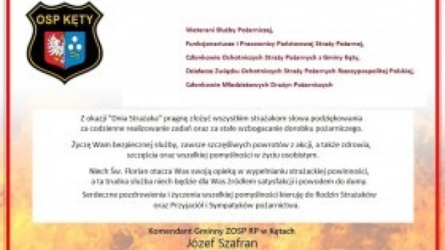 Życzenia Komendanta Gminnego ZOSP RP w Kętach z okazji Dnia Strażaka