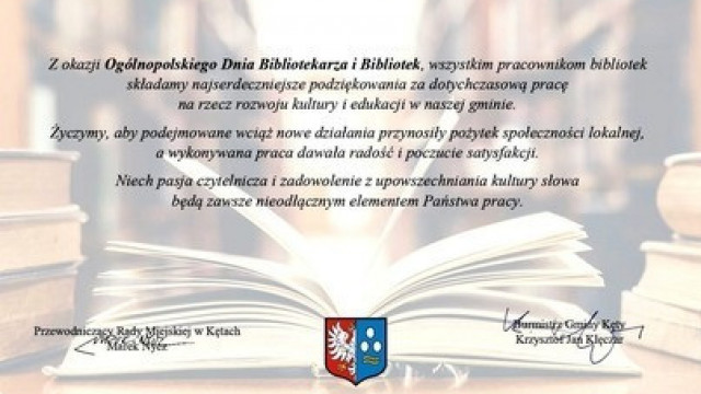 Życzenia z okazji Ogólnopolskiego Dnia Bibliotekarza i Bibliotek