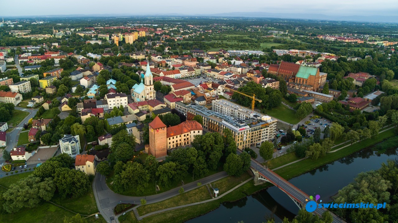 Widok na starówkę w Oświęcimiu