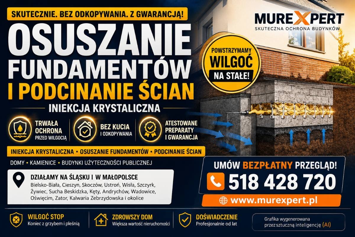 Iniekcja krystaliczna, osuszanie fundamentów i podcinanie ścian - skutecznie, bez odkopywania